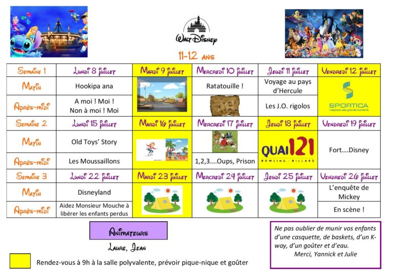 Plannings centre de loisirs juillet 2019 et trousseau camping – Ville