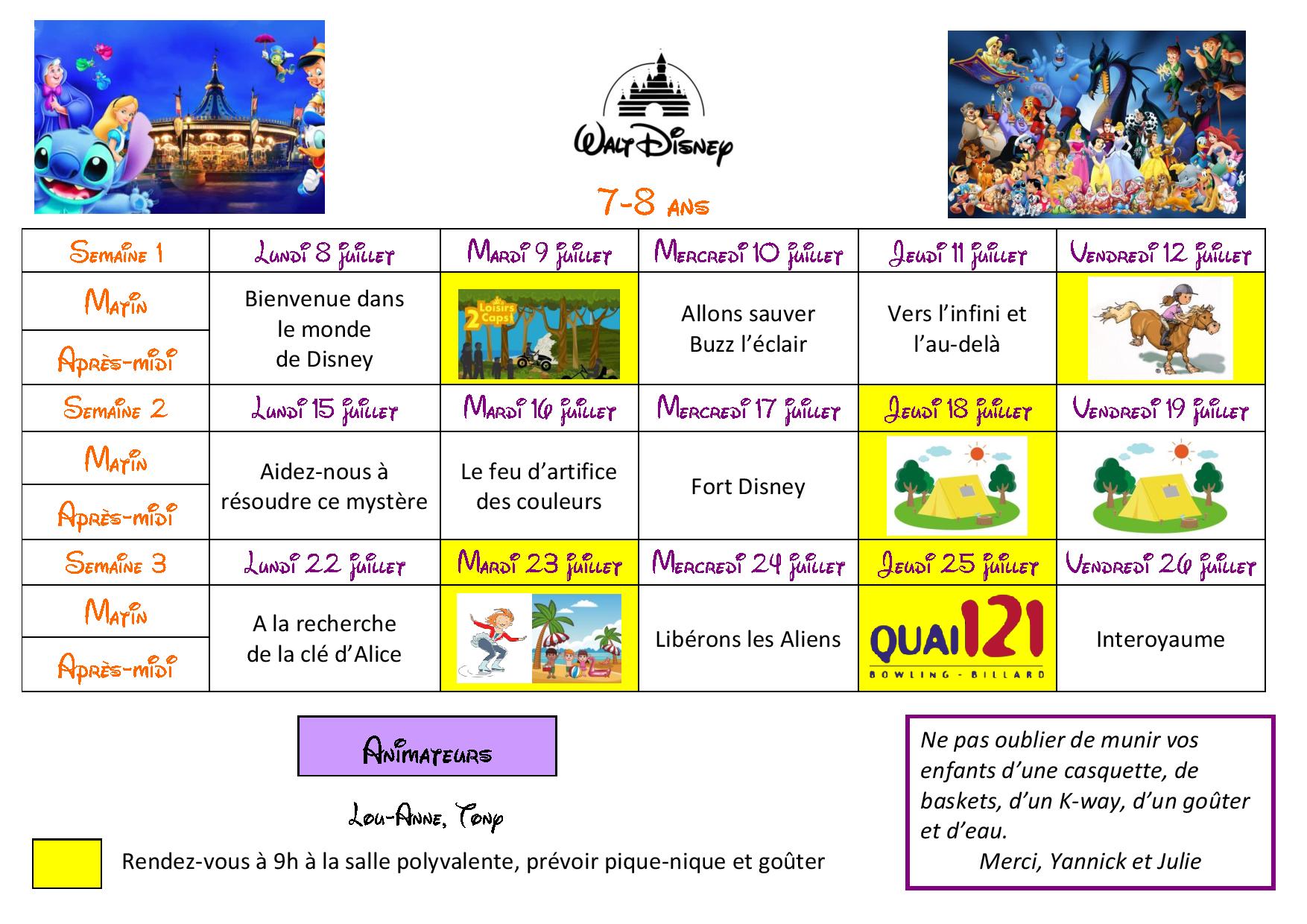 Plannings centre de loisirs juillet 2019 et trousseau camping – Ville